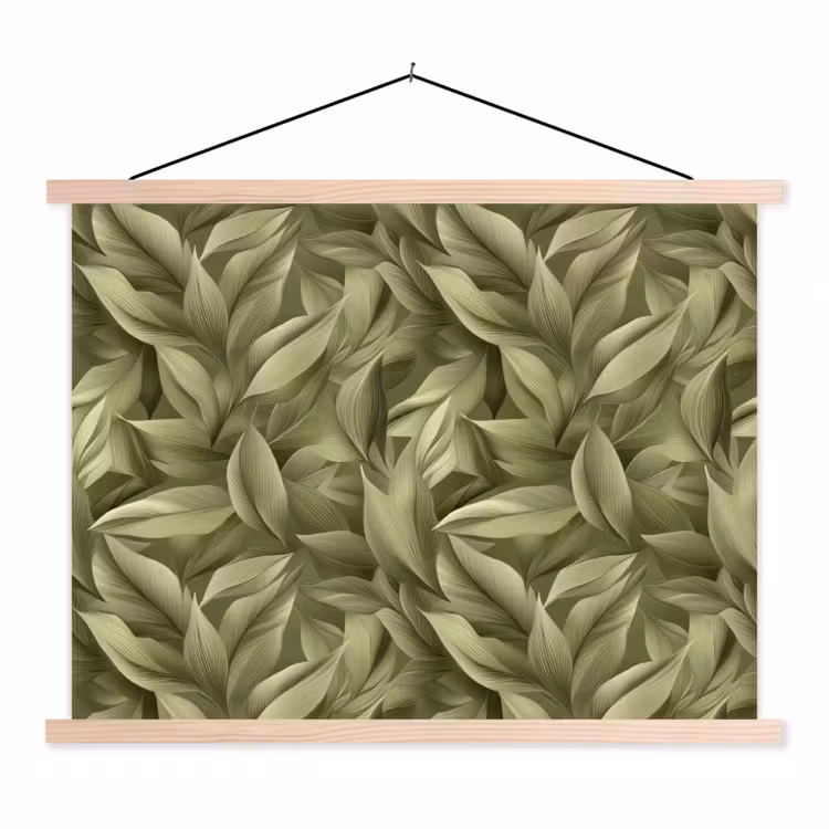Bladeren - Modern - Groen textielposter latten blank klein 122 -3d