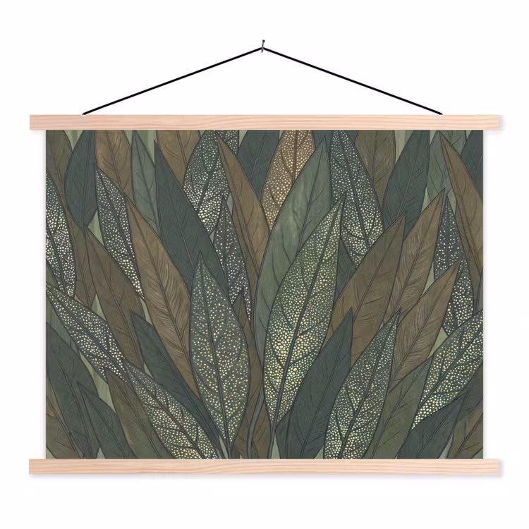 Bladeren - Patroon - Gestippeld - Natuur - Groen textielposter latten blank klein -3d