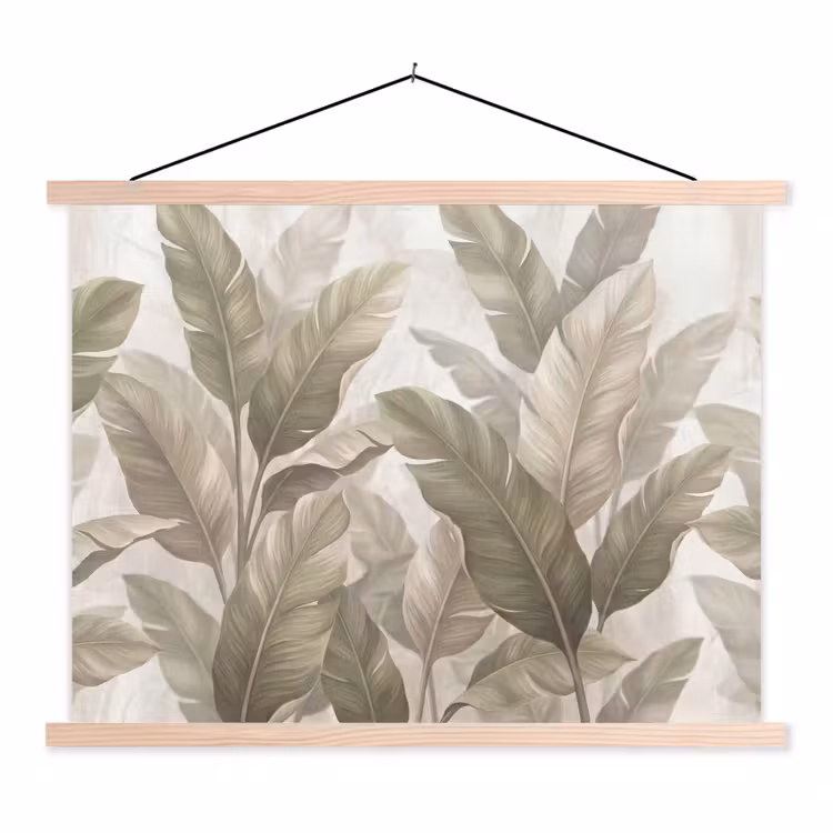 Bladeren - Tropisch - Natuur - Abstract - Beige textielposter latten blank klein -3d
