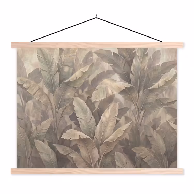 Bladeren - Tropisch - Natuur - Modern - Beige textielposter latten blank klein -3d