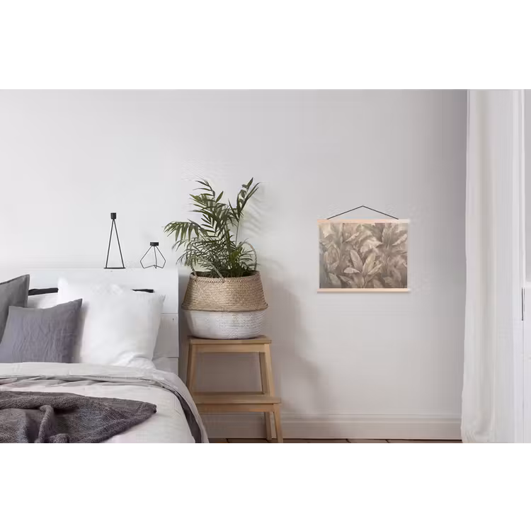 Bladeren - Tropisch - Natuur - Modern - Beige textielposter latten blank klein -woonkamer