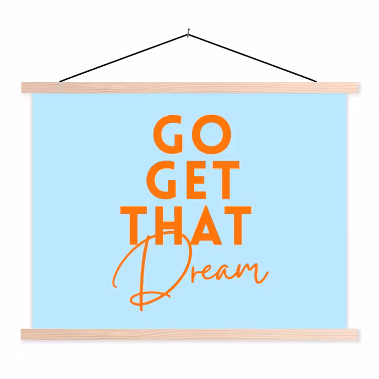Blauw - Oranje - Tekst textielposter latten blank klein -3d
