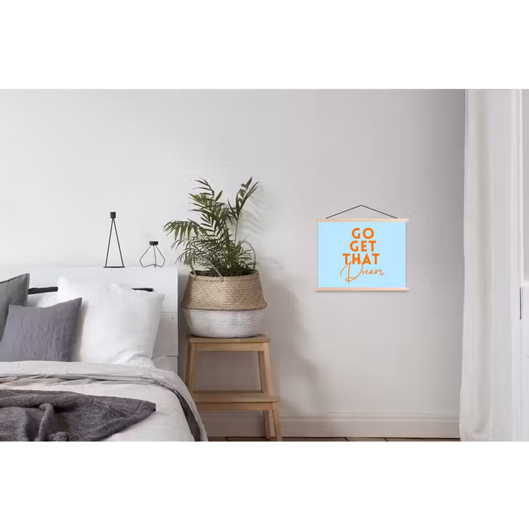 Blauw - Oranje - Tekst textielposter latten blank klein -woonkamer