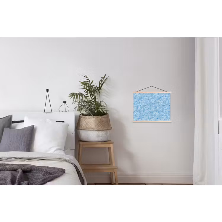 Blauw - Wit - Spiraal - Golven - Lijnen textielposter latten blank klein 122 -woonkamer