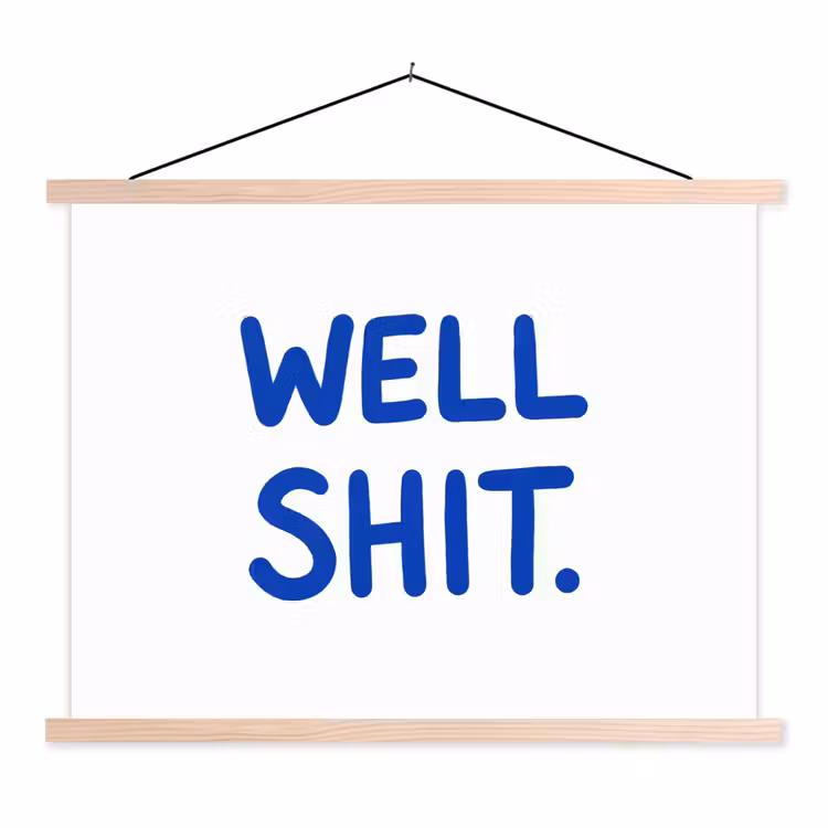 Blauw - Quote - Wit textielposter latten blank klein -3d