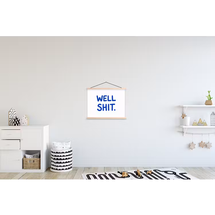 Blauw - Quote - Wit textielposter latten blank klein -kinderkamer