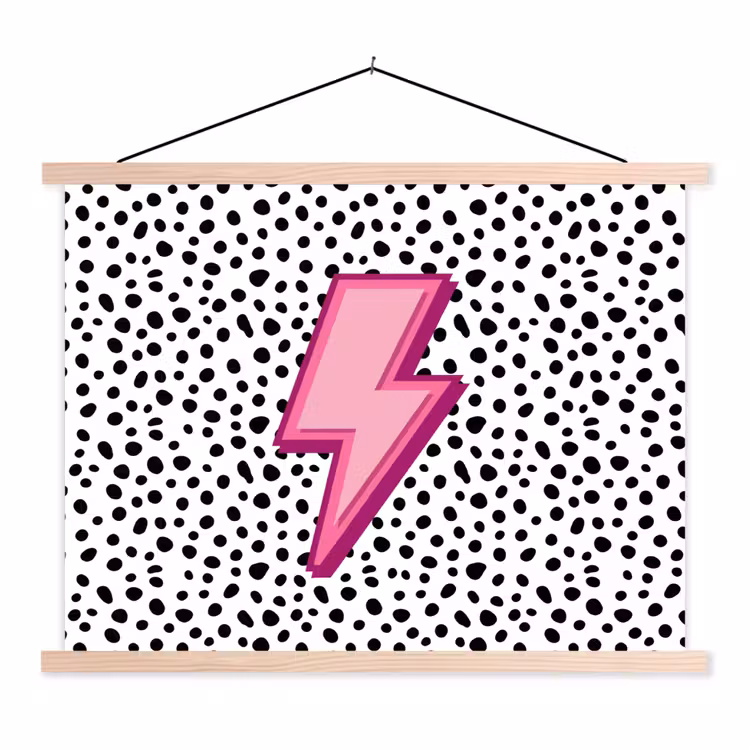 Bliksem - Roze - Stippen textielposter latten blank klein -3d