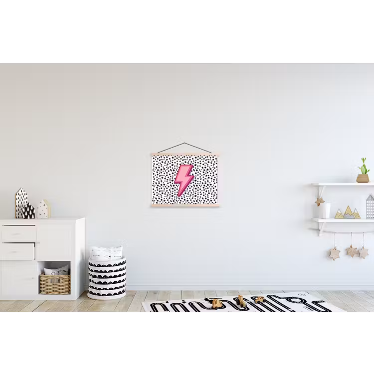 Bliksem - Roze - Stippen textielposter latten blank klein -kinderkamer