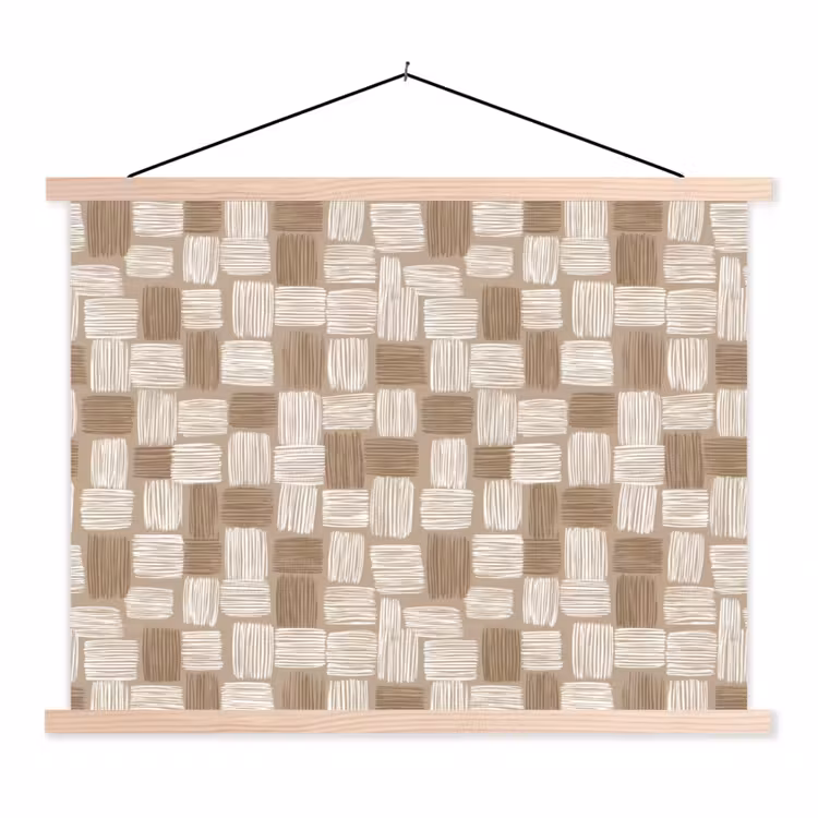Blok - Patroon - Bruin textielposter latten blank klein 122 -3d