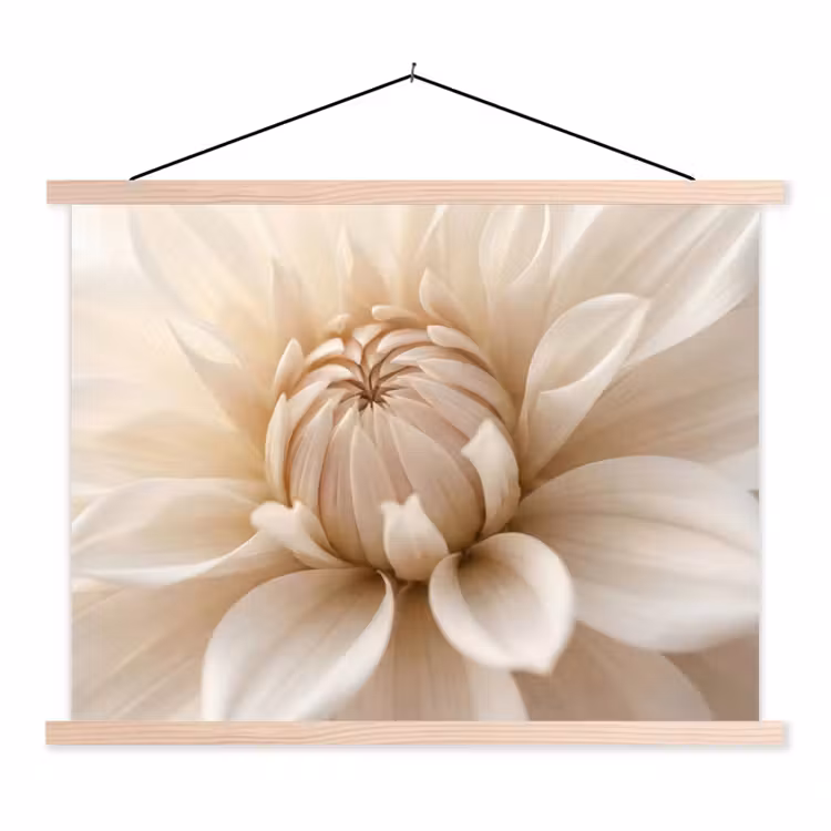 Bloem - Dahlia - Wit textielposter latten blank klein -3d