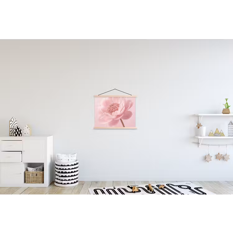 Bloem - Pioenroos - Roze textielposter latten blank klein -kinderkamer