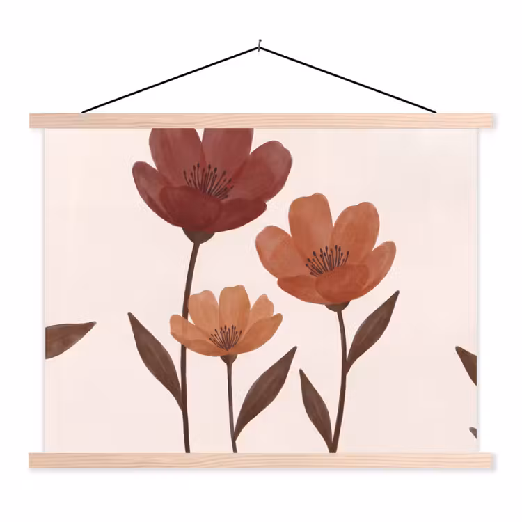 Bloemen - Abstract - Modern - Bruin - Decoratief textielposter latten blank klein -3d