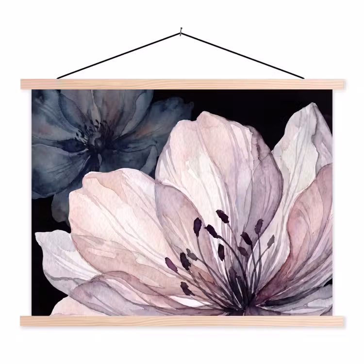 Bloemen - Aquarel - Modern - Roze - Donker textielposter latten blank klein -3d