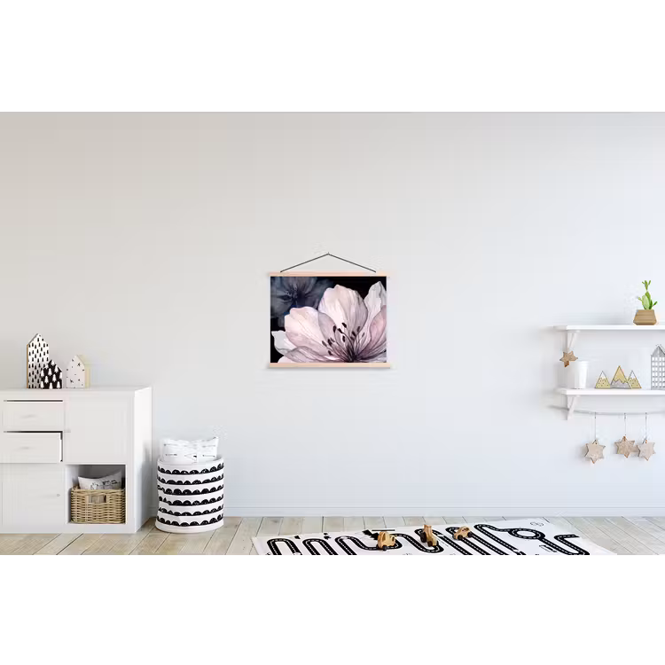 Bloemen - Aquarel - Modern - Roze - Donker textielposter latten blank klein -kinderkamer