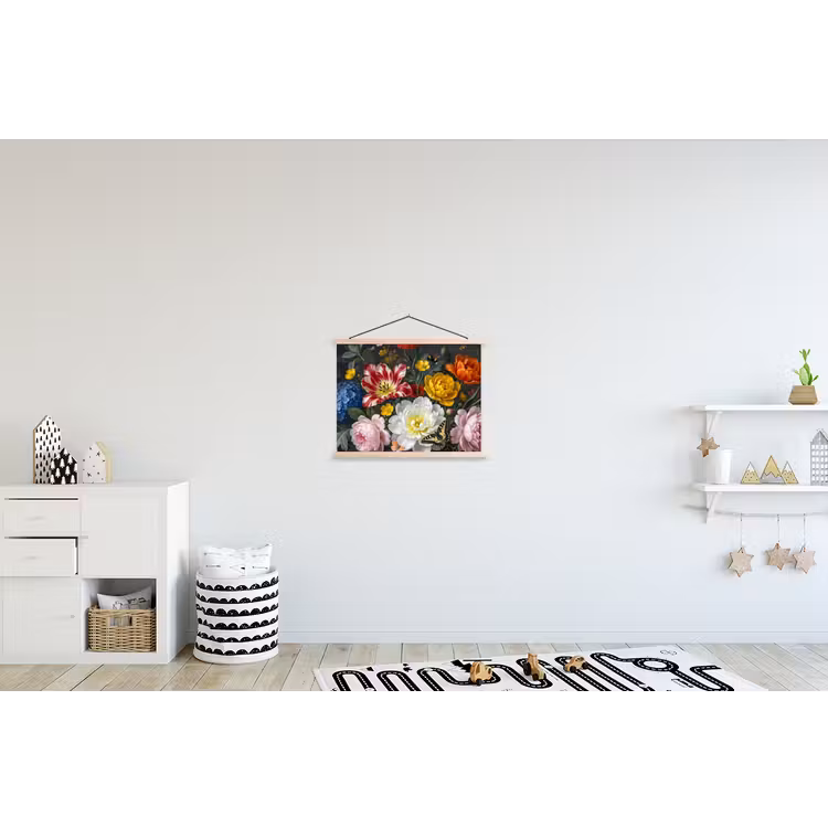 Bloemen - Boeket - Klassiek - Kleurrijk - Natuur textielposter latten blank klein -kinderkamer