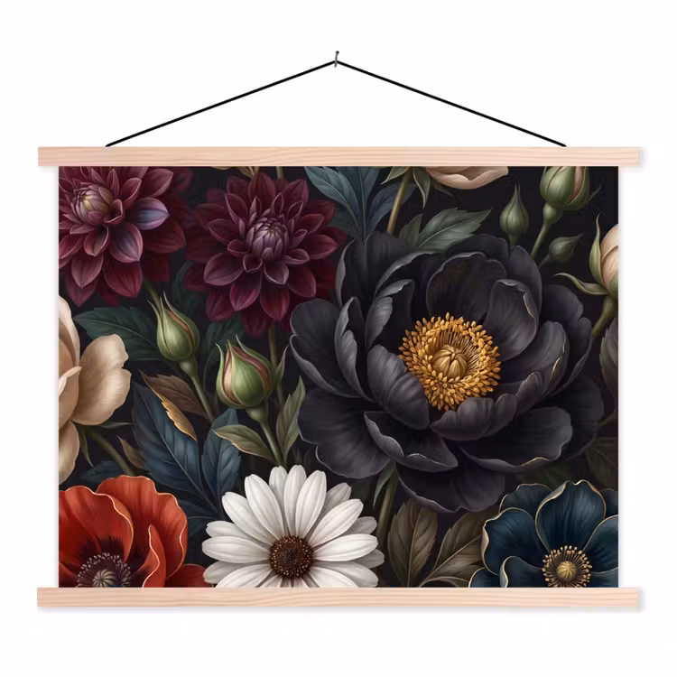 Bloemen - Boeket - Natuur - Klassiek - Weelderig textielposter latten blank klein -3d
