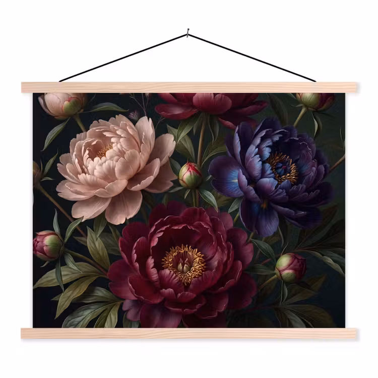 Bloemen - Boeket - Natuur - Modern - Donker textielposter latten blank klein -3d