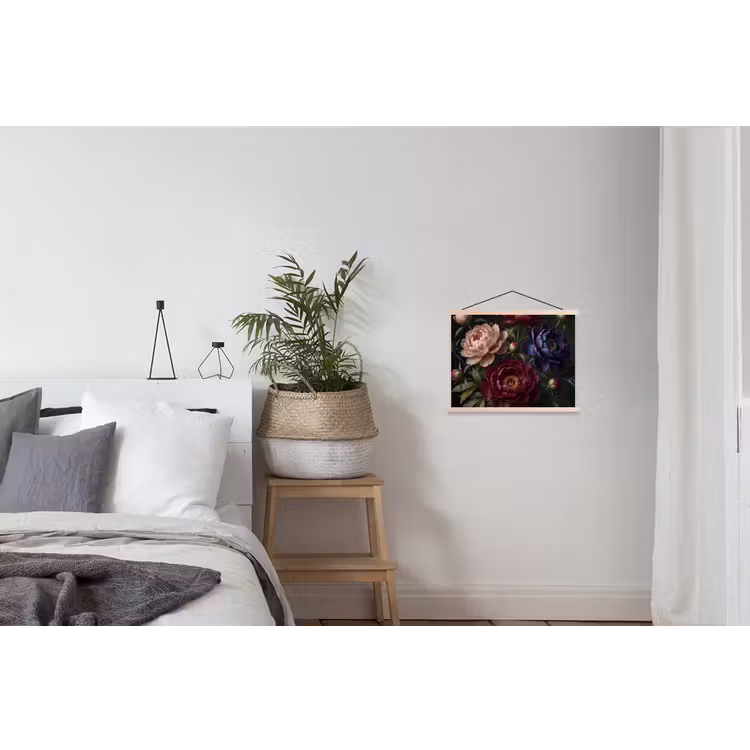 Bloemen - Boeket - Natuur - Modern - Donker textielposter latten blank klein -woonkamer