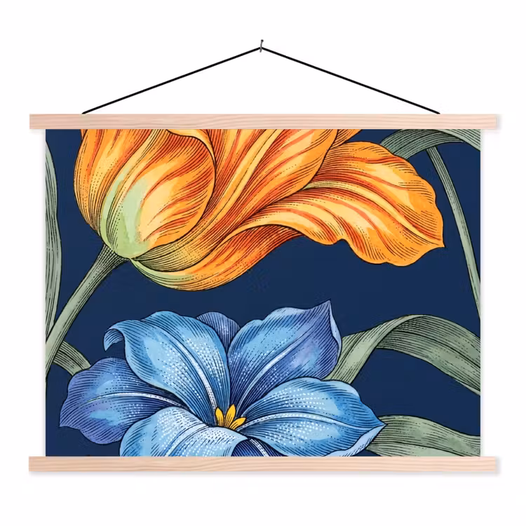 Stoffbild - Blumen – Botanik – Muster - Bloemen - Botanisch - Patroon textielposter latten blank klein