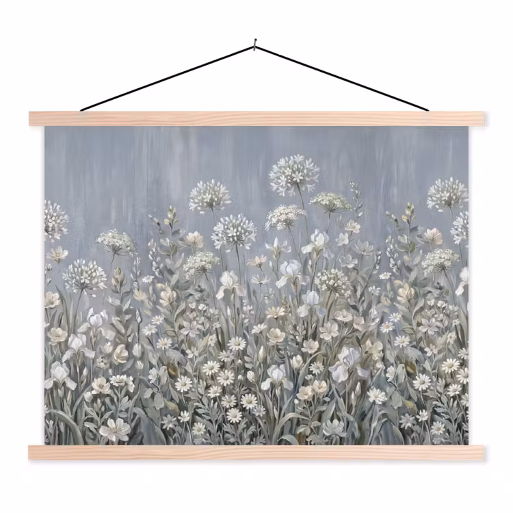 Bloemen - Botanisch - Blauw textielposter latten blank klein -3d