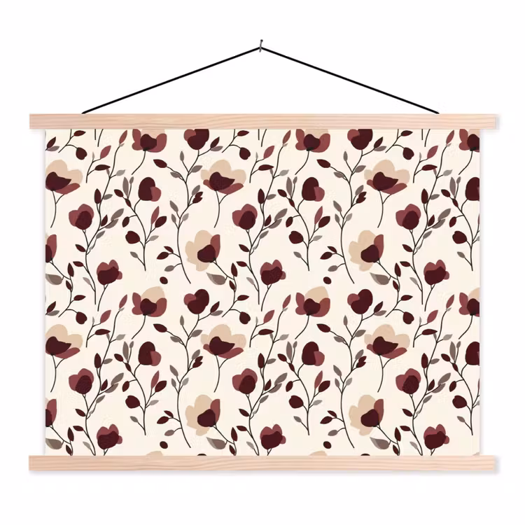 Bloemen - Botanisch - Bordeaux textielposter latten blank klein 122 -3d