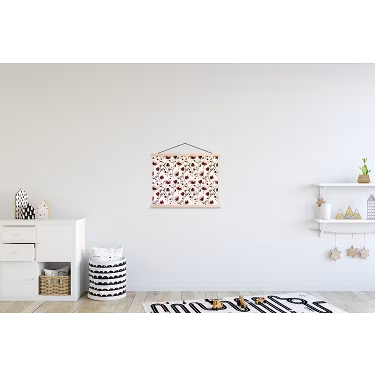Bloemen - Botanisch - Bordeaux textielposter latten blank klein 122 -kinderkamer