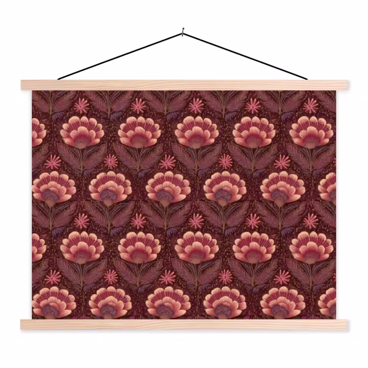 Bloemen - Waaier - Paars textielposter latten blank klein 122 -3d