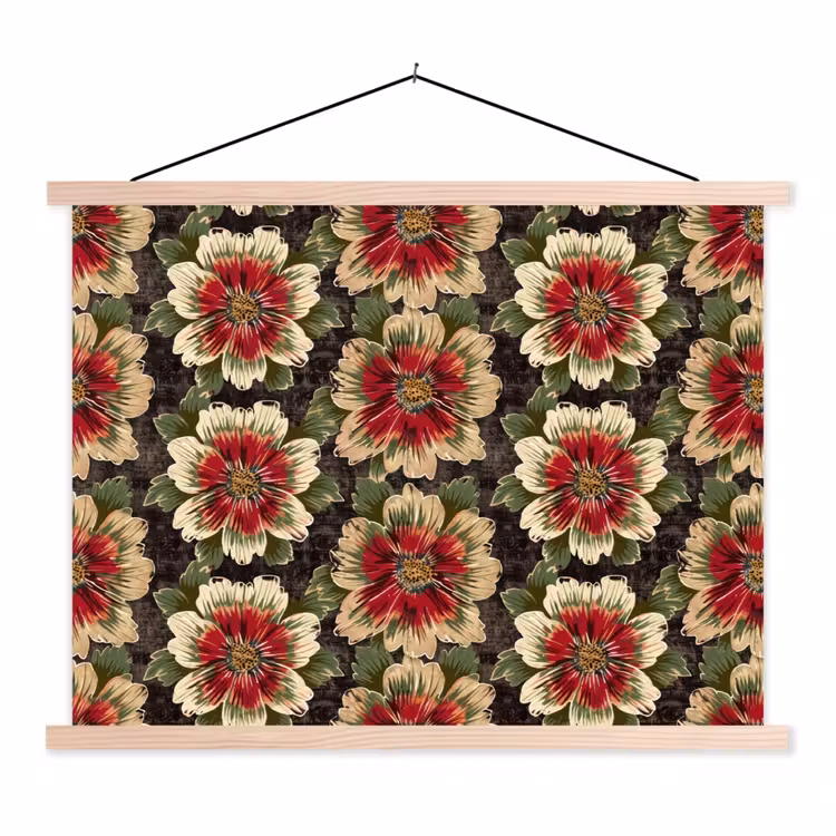 Bloemen - Klassiek - Patroon - Rood textielposter latten blank klein 122 -3d