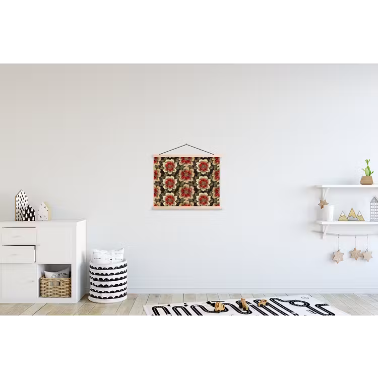 Bloemen - Klassiek - Patroon - Rood textielposter latten blank klein 122 -kinderkamer