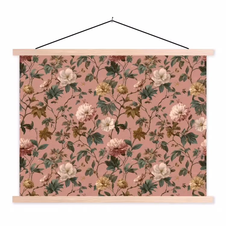 Bloemen - Klassiek - Roze textielposter latten blank klein 122 -3d