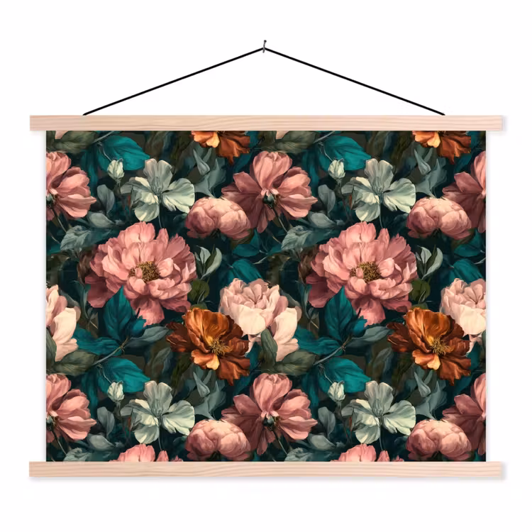 Bloemen - Schilderachtig - Patroon - Roze textielposter latten blank klein 122 -3d