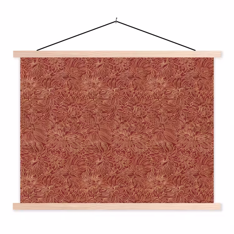 Bloemen - Motief - Rood textielposter latten blank klein 122 -3d