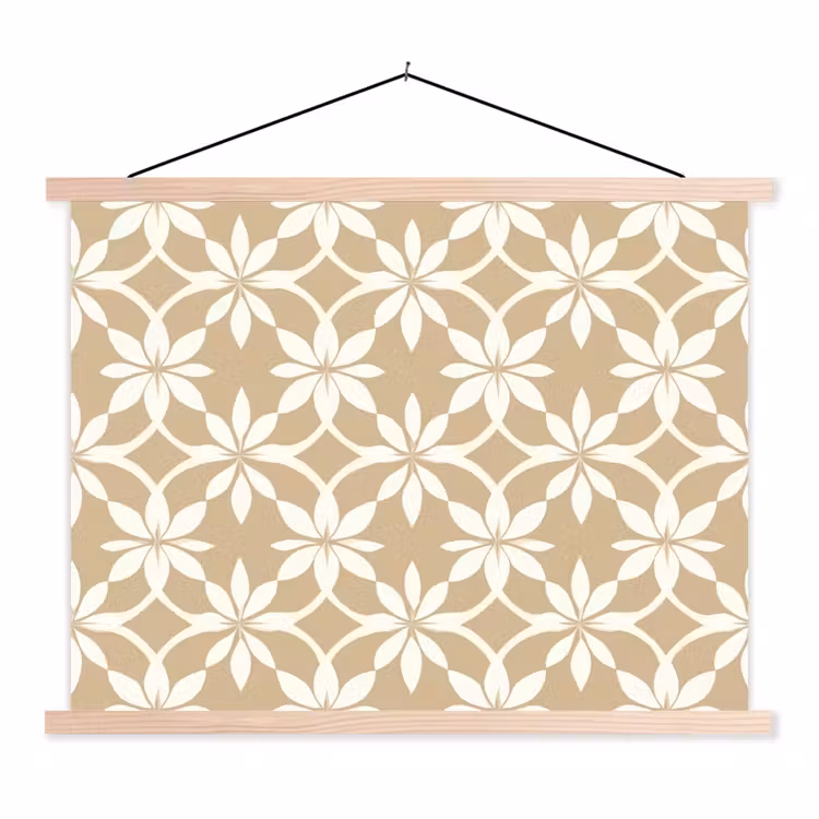 Bloemen - Patroon - Beige textielposter latten blank klein 122 -3d