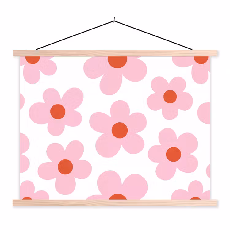 Bloemen - Patroon - Modern - Roze - Wit textielposter latten blank klein -3d