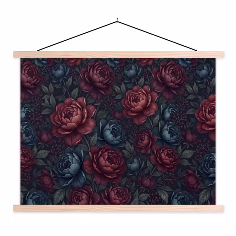 Bloemen - Patroon - Natuur - Klassiek - Donker textielposter latten blank klein -3d