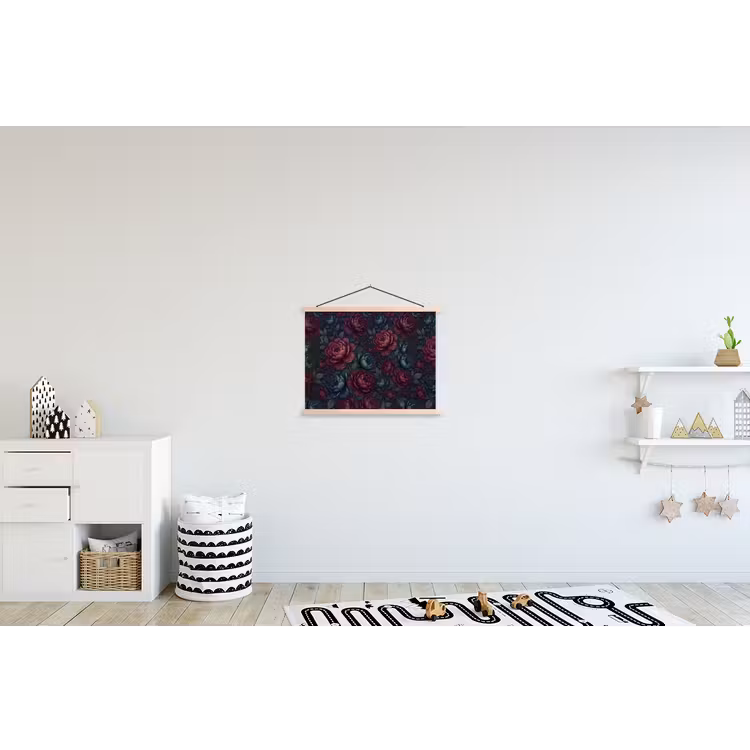 Bloemen - Patroon - Natuur - Klassiek - Donker textielposter latten blank klein -kinderkamer