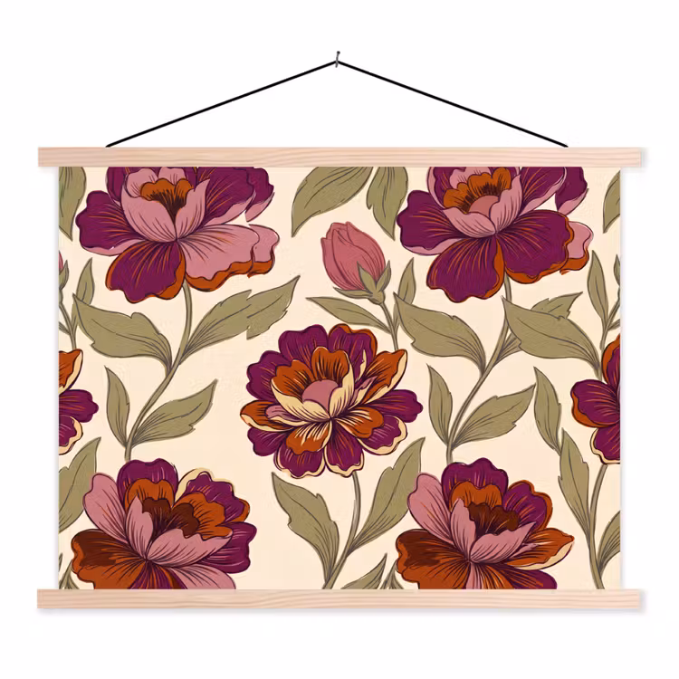 Bloemen - Patroon - Natuur - Modern - Paars textielposter latten blank klein -3d