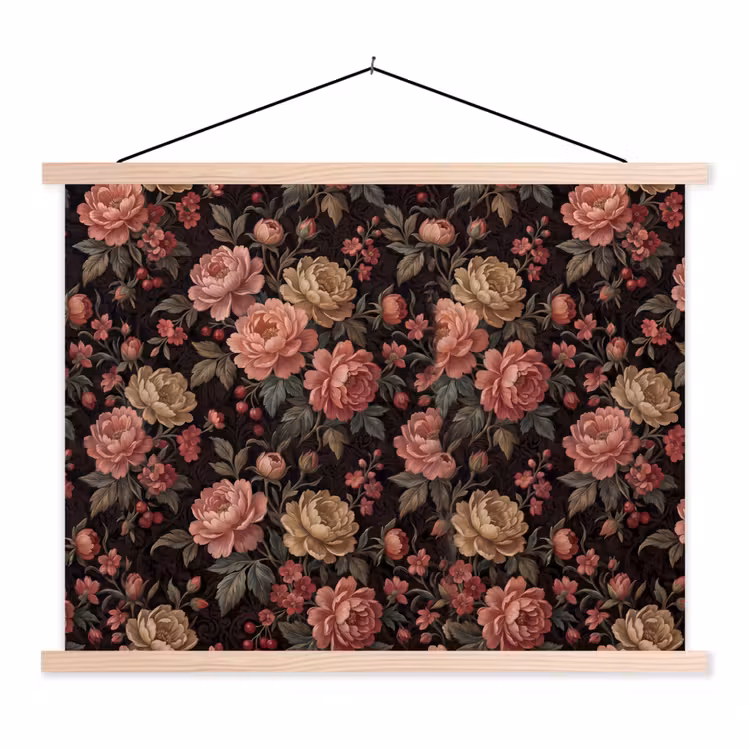 Bloemen - Patroon - Natuur - Vintage - Roze textielposter latten blank klein -3d