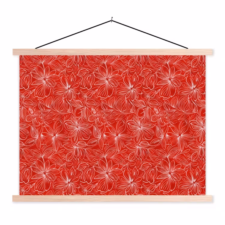 Bloemen - Patroon - Rood textielposter latten blank klein 122 -3d