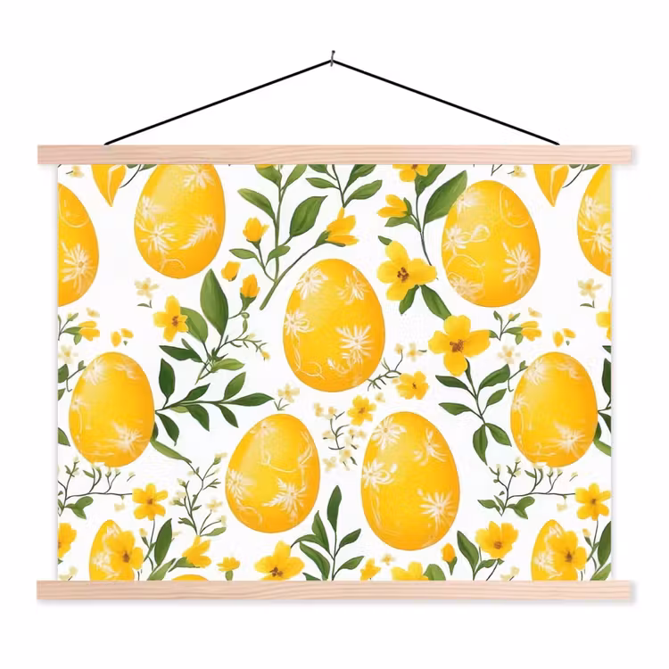 Bloemen - Paaseieren - Geel textielposter latten blank klein -3d
