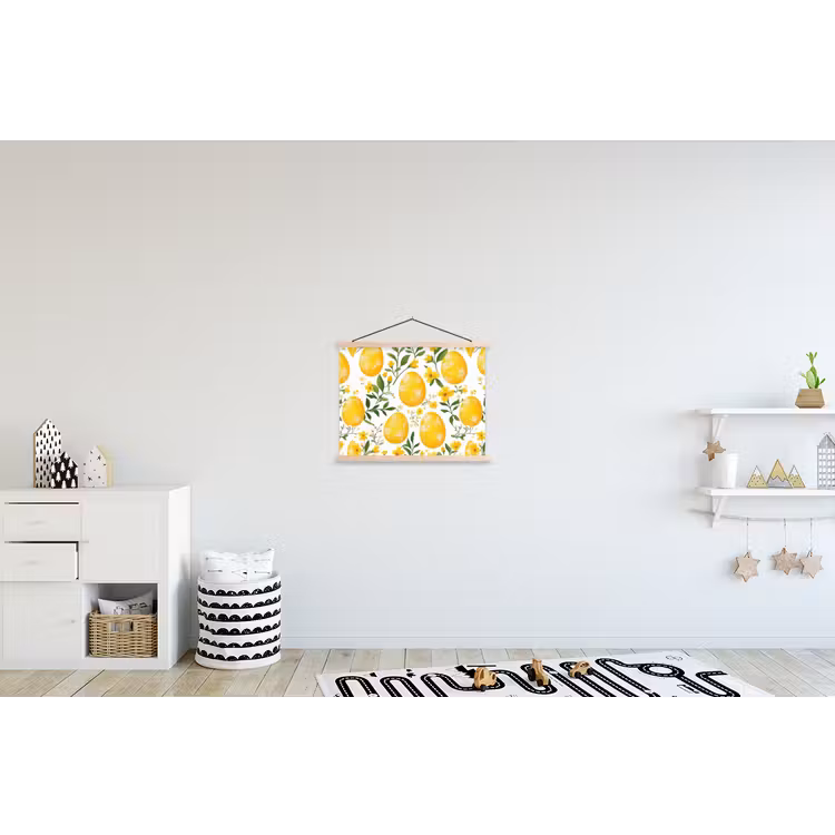 Bloemen - Paaseieren - Geel textielposter latten blank klein -kinderkamer