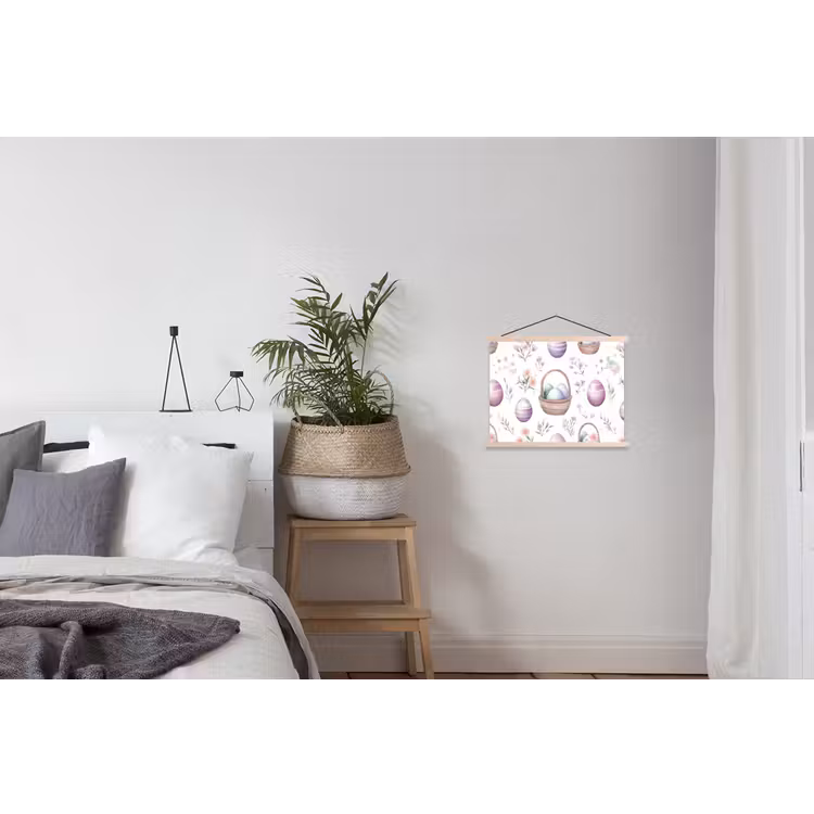 Bloemen - Paaseieren - Patroon textielposter latten blank klein -woonkamer