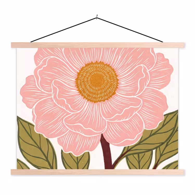 Stoffbild - Blumen – Rosa – Illustration - Bloemen - Roze - Illustratie textielposter latten blank klein