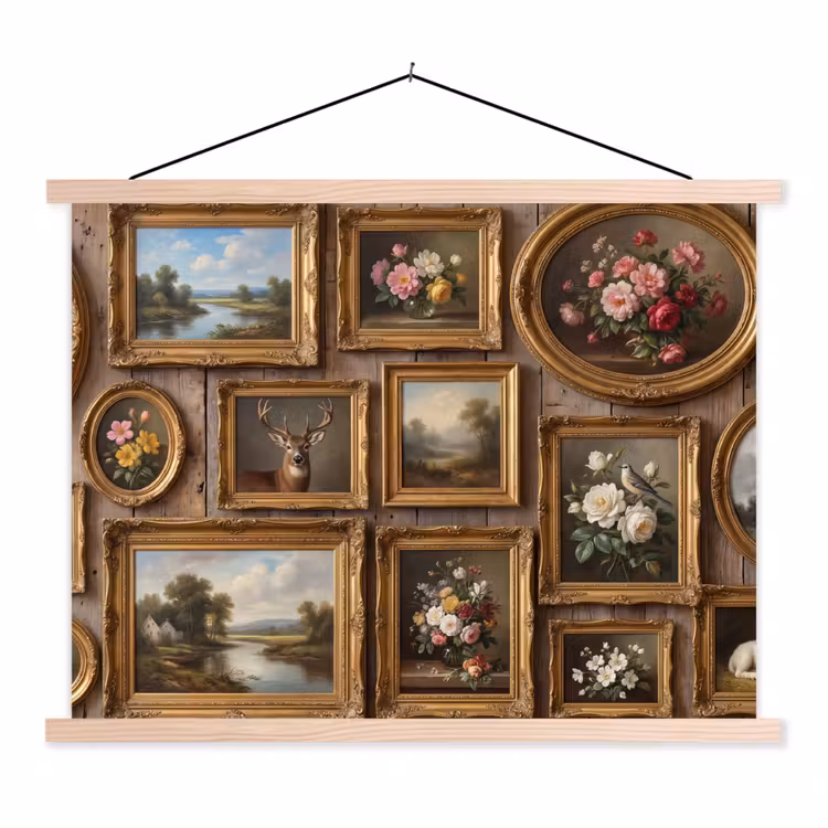 Bloemen - Rozen - Klassiek - Vaas - Kleurrijk textielposter latten blank klein -3d