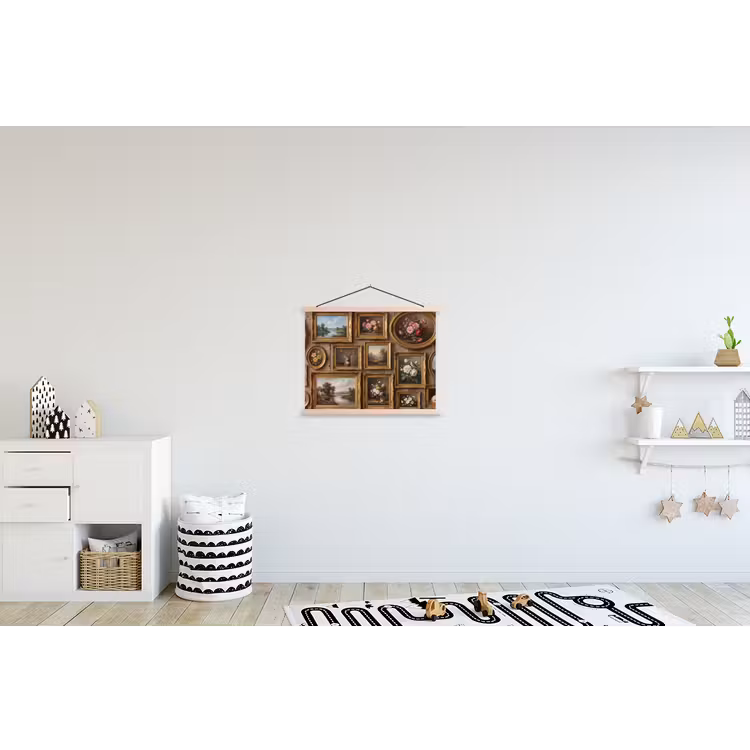 Bloemen - Rozen - Klassiek - Vaas - Kleurrijk textielposter latten blank klein -kinderkamer