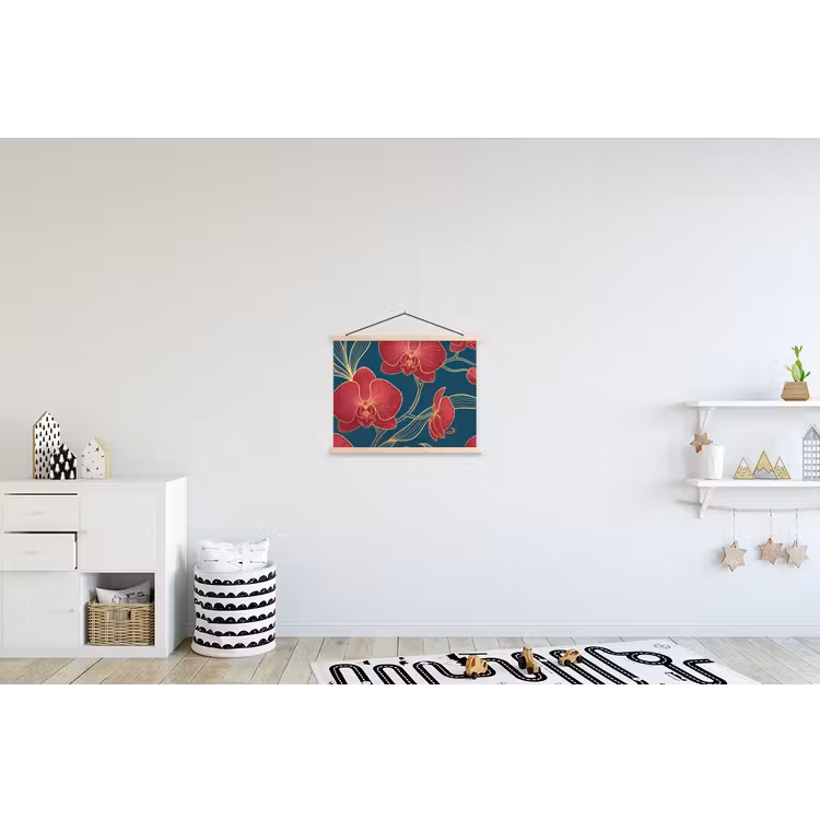 Stoffbild - Blumen – Rot – Gold - Bloemen - Rood - Goud textielposter latten blank klein
