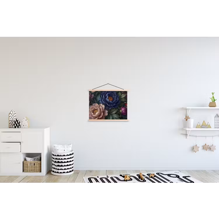 Bloemen - Vlinder - Natuur - Modern - Paars textielposter latten blank klein -kinderkamer