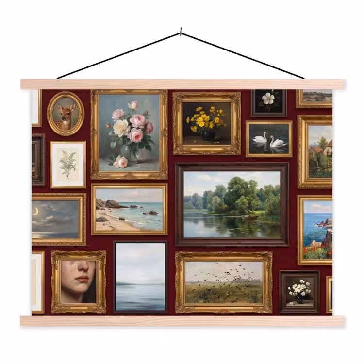 Bloemen - Vaas - Klassiek - Kunst - Rood textielposter latten blank klein -3d
