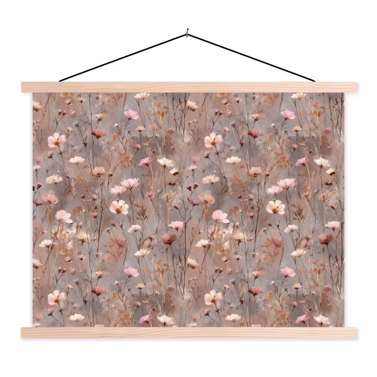 Bloemen - Wild - Pastel textielposter latten blank klein 122 -3d