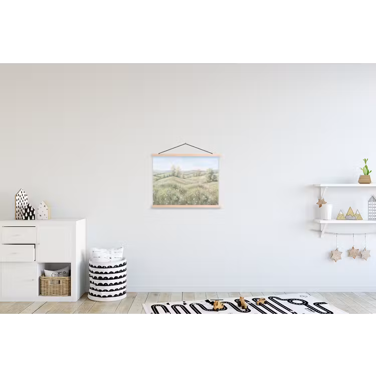 Bloemen veld - Bloemen - Groen textielposter latten blank klein -kinderkamer